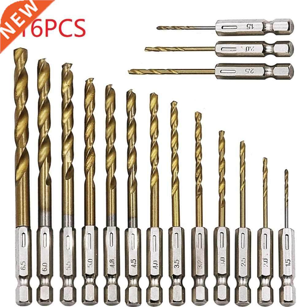 16Pcs HSS Titanium Coated Drill Bit Set 1.5mm-6.5mm S1/4inch