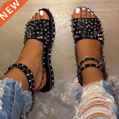 summer new flat female sandals rivet shoes大码铆钉平底凉鞋女