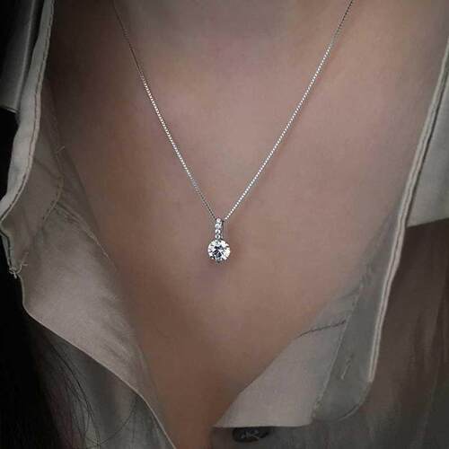 925 Sterling Silver Geometric Drop Necklace Clavicle Chain W