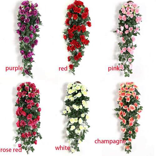 Artificial Flowers Rattan Vine Wall Hanging Rose Home Decor