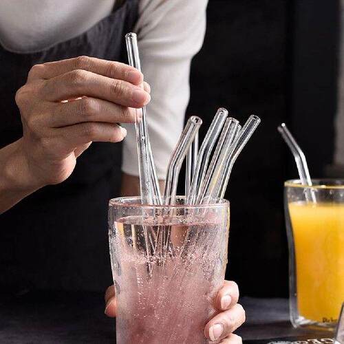 4Pcs/Set high quality Straight Bent Glass Staws Set with