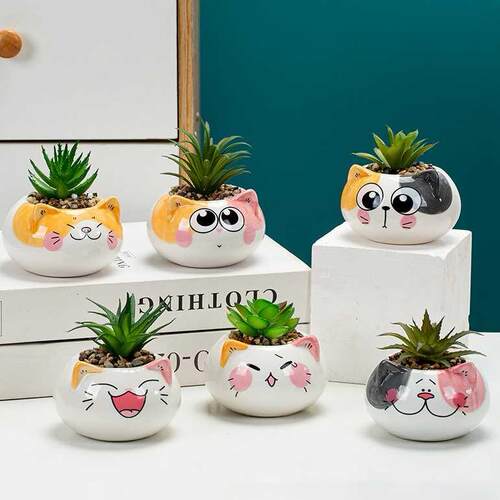 Wholesale Korean Cartoon Cute Animal Flower Pot Round Cat Fi