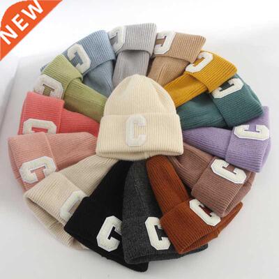 Autumn And Winter Candy Color Letter C Label Knit Hat Women