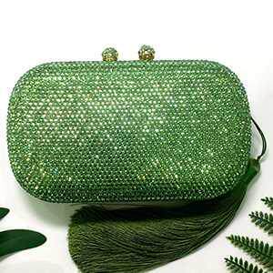 Plaid green Crystal Rhinestones Woen Evening Clutch Bag Bri
