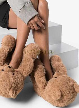 Women Teddy Bear Plush Slippers Cartoon Cute Bear House Slip