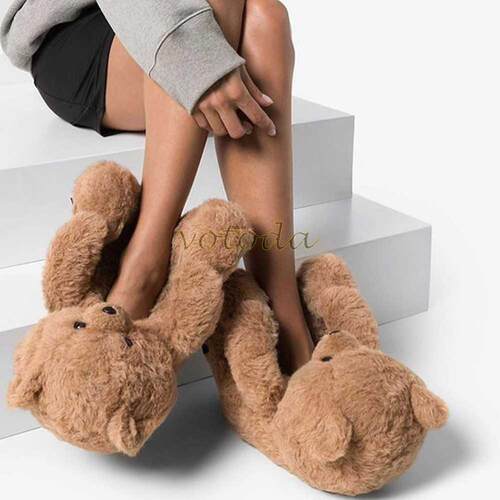 Women Teddy Bear Plush Slippers Cartoon Cute Bear House Slip