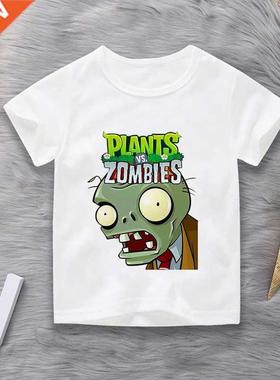 Summer Plant Vs Zombes Prnt Chldren Cotton T shrts Carto