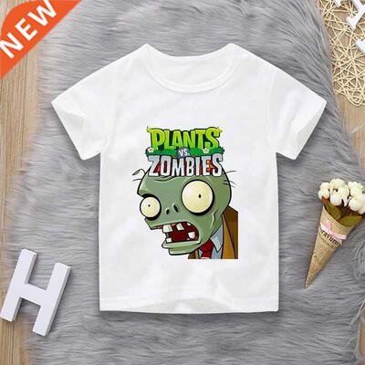 Summer Plant Vs Zombes Prnt Chldren Cotton T shrts Carto