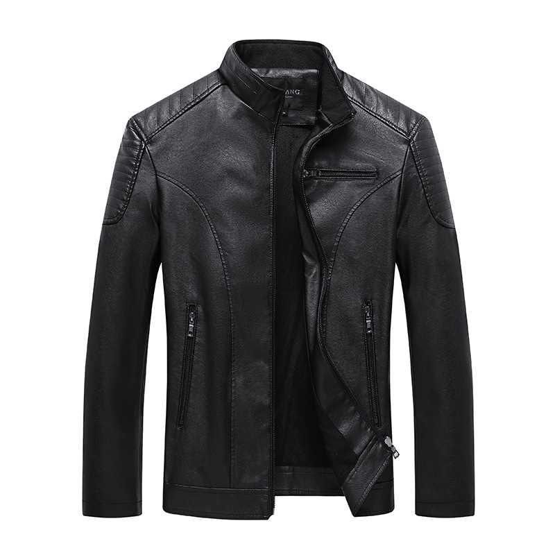 ens Leather Jackets Stand Collar Fleece Leather Jacket for