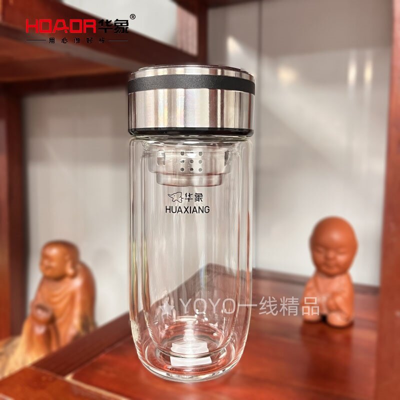 华象正品高硼硅双层加厚车载商务办公水晶鹅蛋玻璃杯团购定制logo