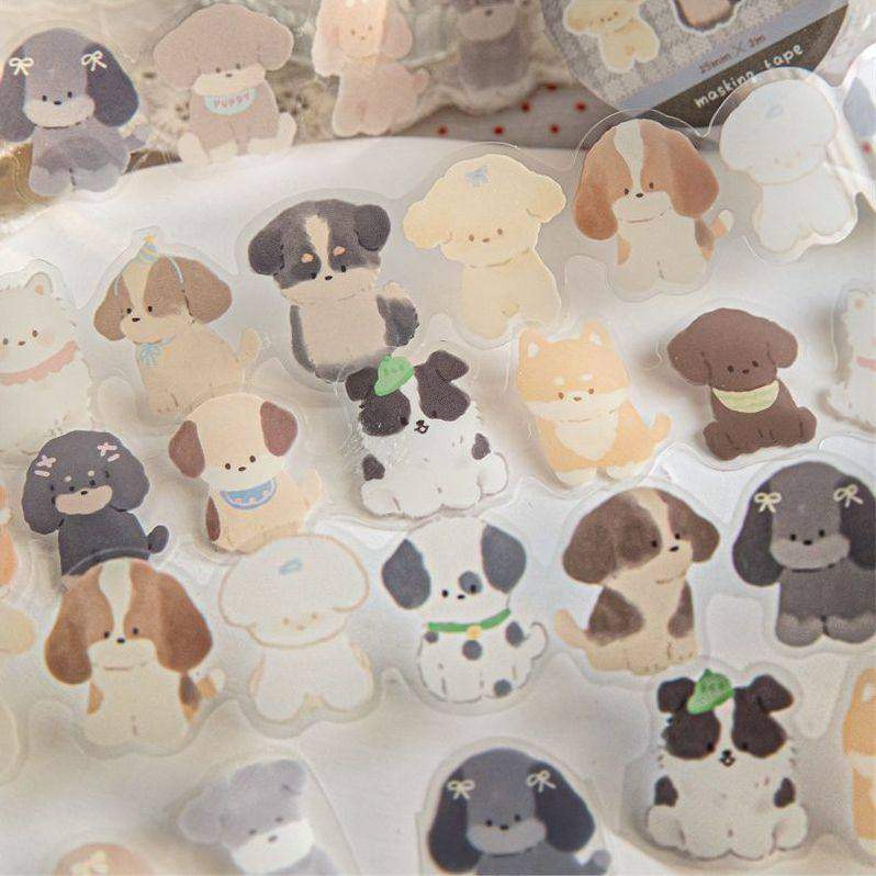 趣味汪汪小队软萌异形PET胶带单卷入 ins小清新可爱卡通手绘小狗创意手工手帐手机壳diy背景装饰素材胶卷贴画