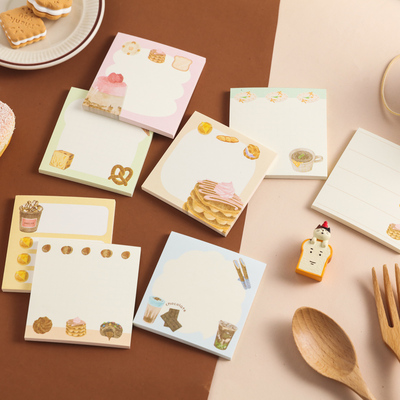 贝祥50张烘焙生活系列八款可爱ins高颜值文艺简约日常小清新长形便签本卡通面包学生备忘留言记事手帐素材纸