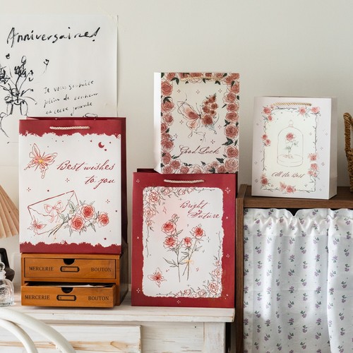 喵述浪漫玫瑰蝴蝶手提袋礼品袋