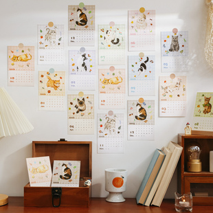 贝祥2025/2026年好诗乐糖小娴喵咪日历卡片ins风趣味创意小清新流行精致高颜值萌宠治愈系墙贴纸月历背景装饰