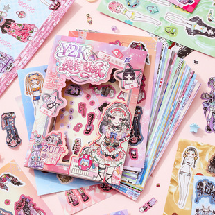 语闲唯美Y2K少女换装贴纸包ins风文艺简约小清新流行精致可爱卡通偶像衣橱换装公主儿童益智手工diy玩具贴画