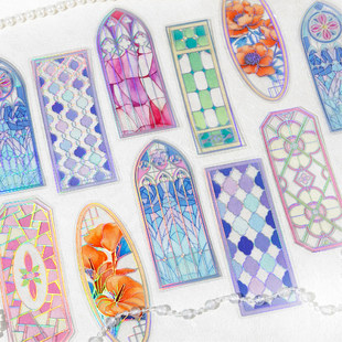 流光镂影系列高颜值古典英伦风格窗书签6张 ins高级感欧式梦幻彩窗阅读书夹手帐diy背景装饰素材装饰书页书签