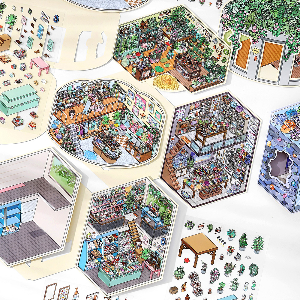 Infeel.Me今日营业中第十八弹立体造景贴纸ins风文艺简约小清新日常个性可爱解压小屋diy手工微缩装饰场景贴