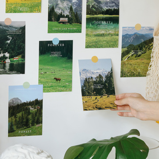 风景雪山碧草连天装饰卡片10张ins风文艺唯美复古照片卡片背面手写卧室房间氛围装饰白墙软装饰墙贴贺卡卡片