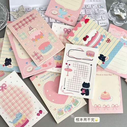 可爱蛋糕小猫A7便签本ins高颜值文艺简约小清新流行精致日常个性小清新少女心粉色草莓蛋糕学生留言记事便签