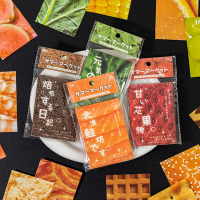 语闲微风集市古早m5内页素材本ins风水果蔬菜食物图案手帐可撕无粘性学生拼贴diy计划留言记事打底装饰素材纸