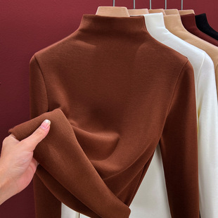 爆款秋冬季羊毛双面德绒保暖半高领内搭打底衫女长袖加绒加厚上衣