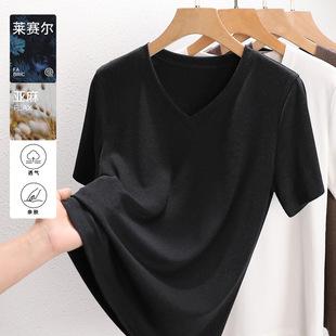 莱赛尔天丝亚麻面膜t恤女夏季短袖薄款打底衫2026新显瘦正肩上衣