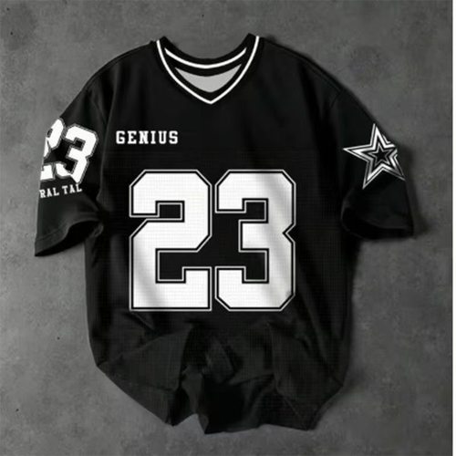 美式男夏季短袖男女休闲T恤街头风格涤纶3d印花t恤V领时尚上衣