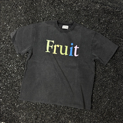 日单Fppev联名Fruit of the loom字母印花短袖做旧复古彩虹T恤男