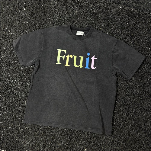 日单Fppev联名Fruit of the loom字母印花短袖做旧复古彩虹T恤男
