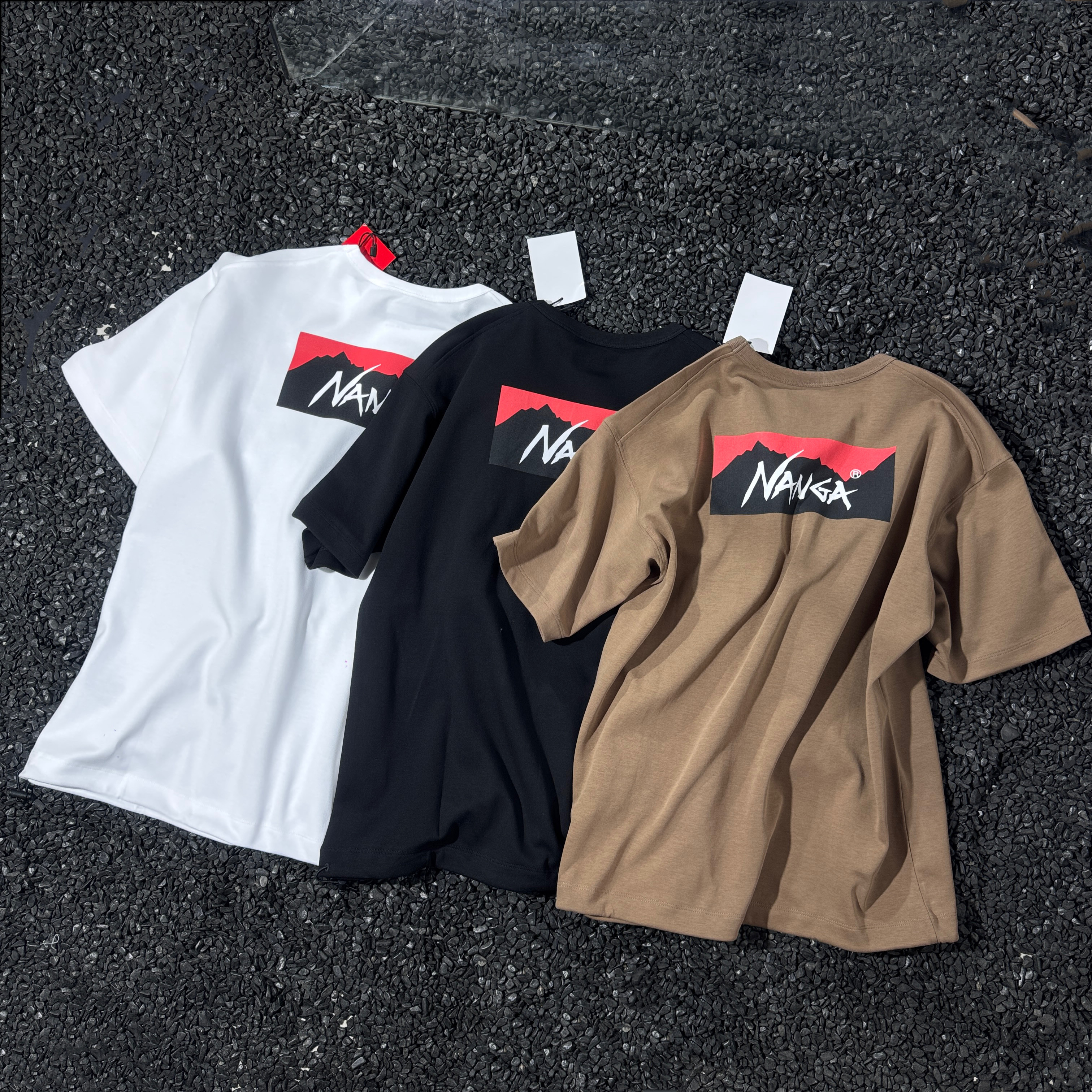 日单NANGA FREAK'S STORE涤纶大LOGO下摆抽绳印花短袖户外透气T恤