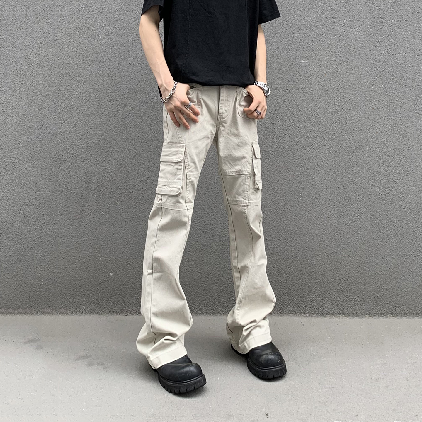 美式多口袋工装牛仔裤男直筒