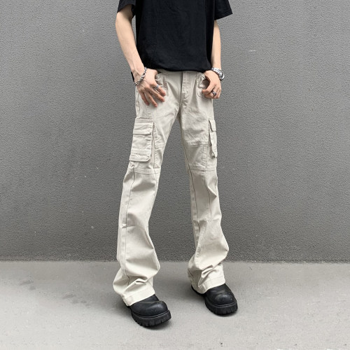 美式多口袋工装牛仔裤男直筒