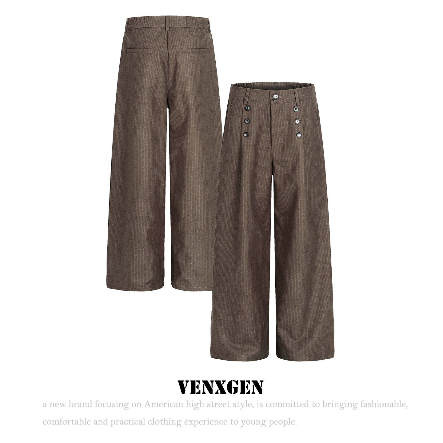 美式复古老钱风纽扣阔腿西装裤男