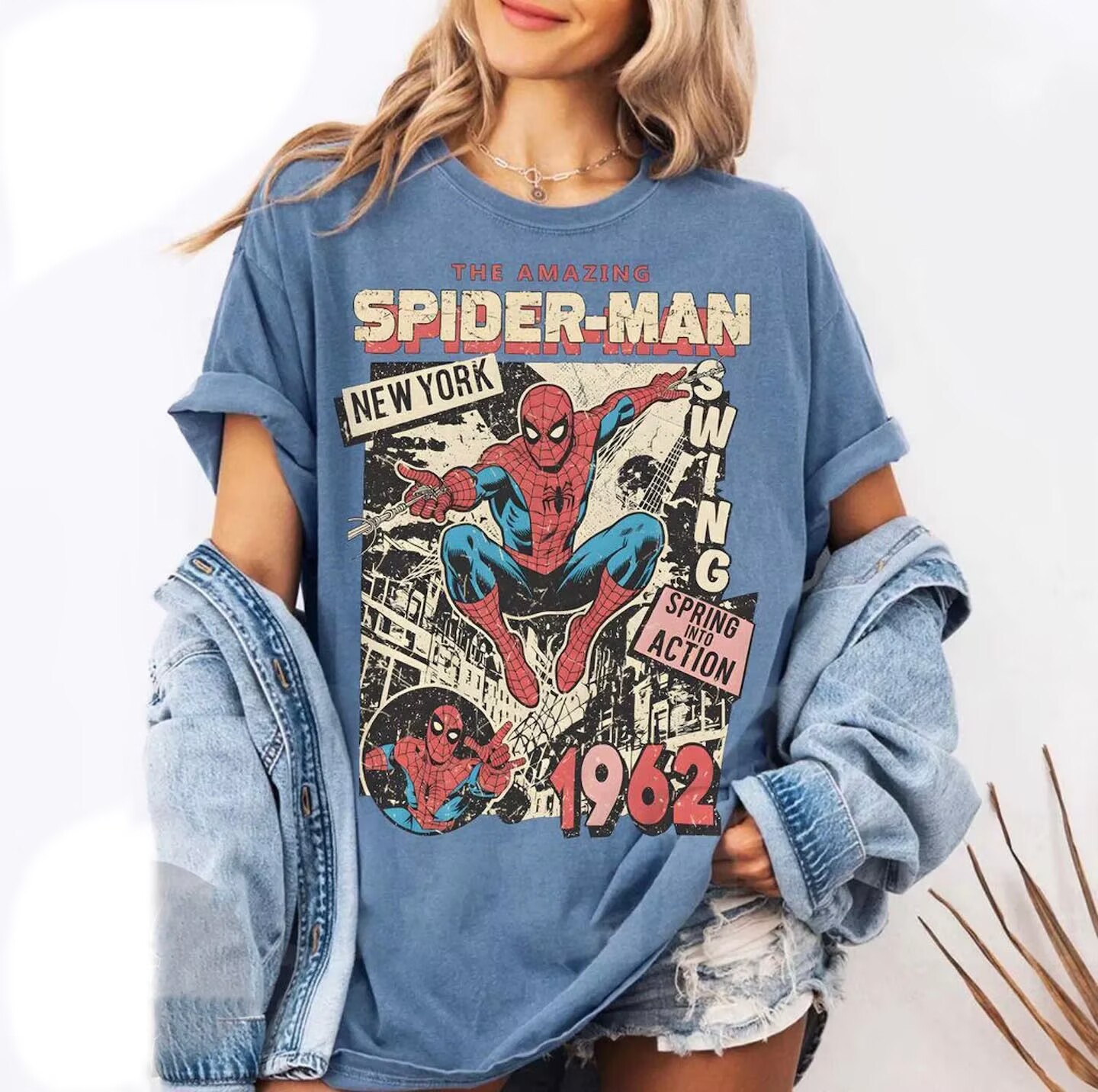 SpiderMan蜘蛛侠复古水洗短袖图片