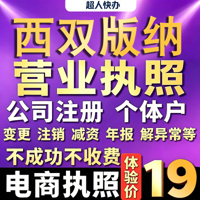 西双版纳个体户注册公司电商执照代办理工商企业变更年报异常注销