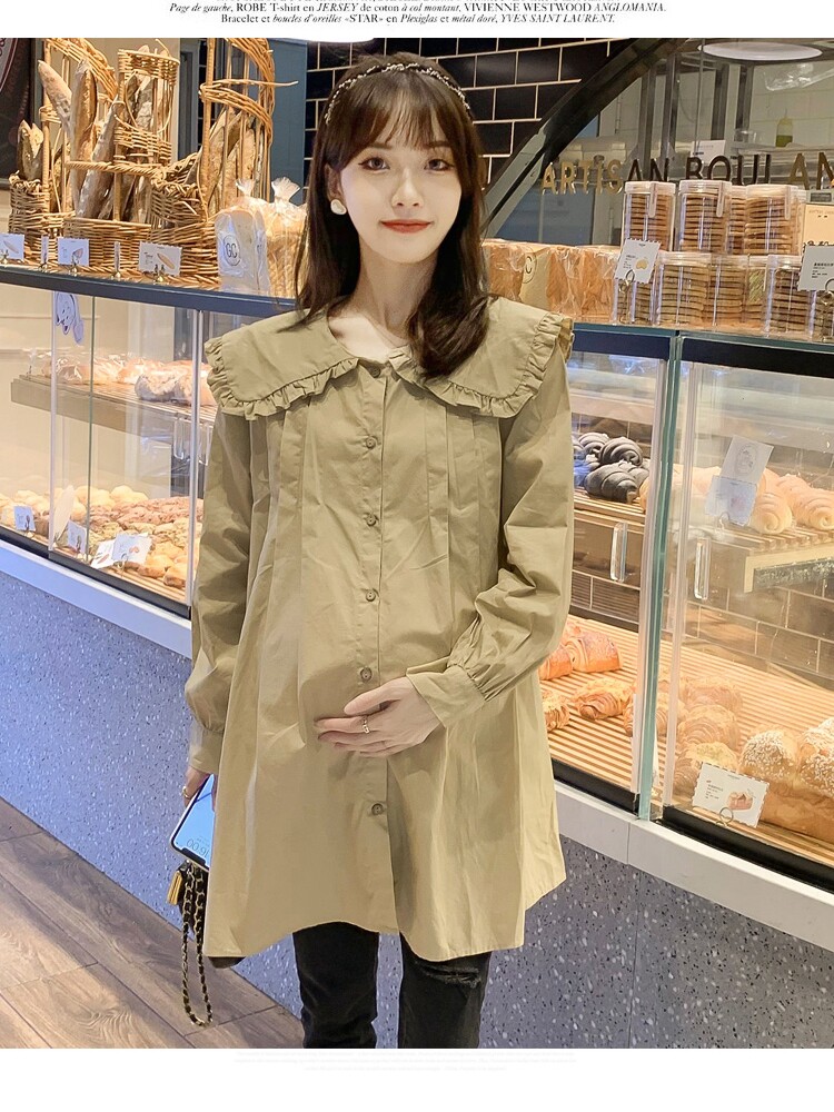 출산 착용 봄 가을 2023 작은 여성을위한 새로운 봄 정장 인형 칼라 드레스 셔츠 셔츠 탑