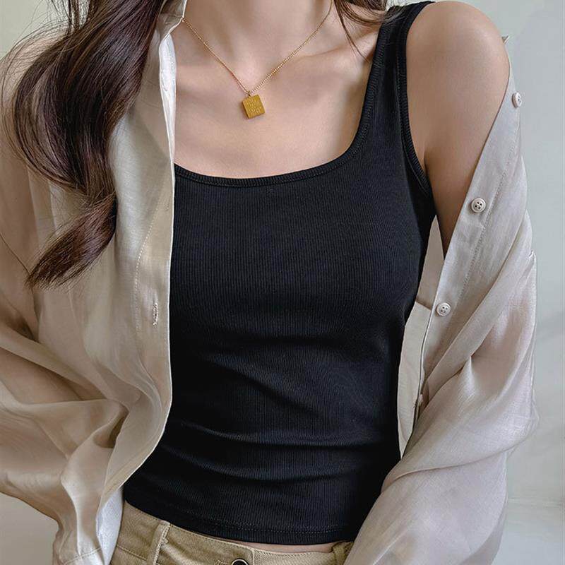 黑色方领带胸垫一体吊带背心女2026新款时尚洋气修身显瘦内搭上衣
