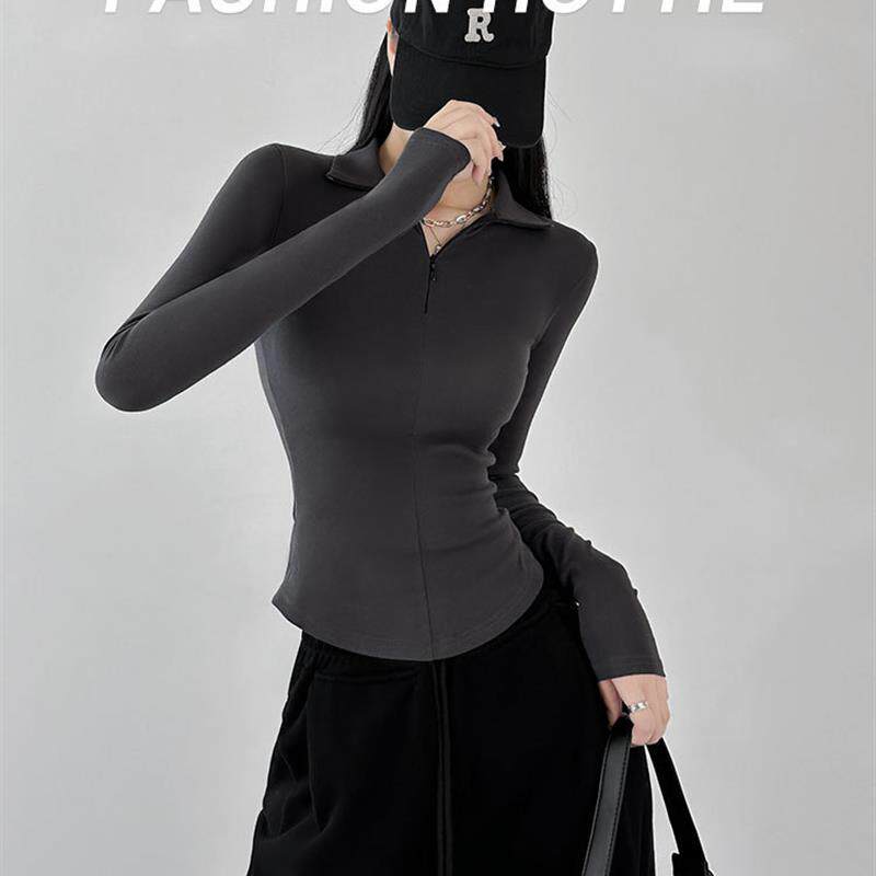 长袖t恤女2026秋冬季修身打底内搭显瘦辣妹polo领加绒秋冬打底衫