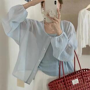 防晒衬衫外套女薄款夏季冰丝小披肩开衫短款宽松长袖时尚衬衣外搭