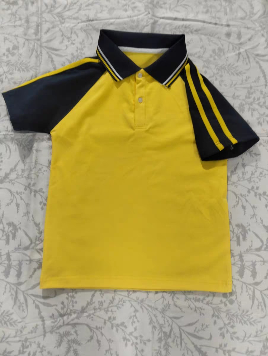 夏季短袖中小学生校服背心黄色拼接黑色纯棉宽松体恤翻领POLO衫