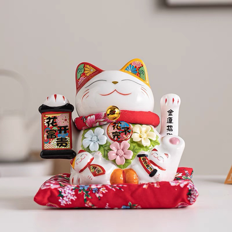 国潮陶瓷手捏花摇手招财猫家居客厅装饰店铺收银台开业礼品