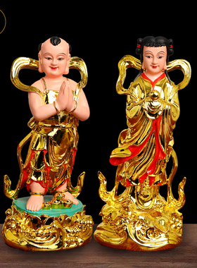 童男童女佛像彩绘12寸树脂佛像观音弟子金童玉女佛像善财童子