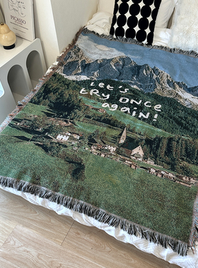 北欧风阿尔卑斯风景装饰挂毯挂画帐篷露营沙发毯编织艺术复古壁毯