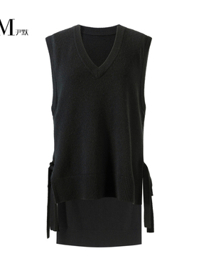 IMM尹默黑色羊绒针织宽松女毛衣背心