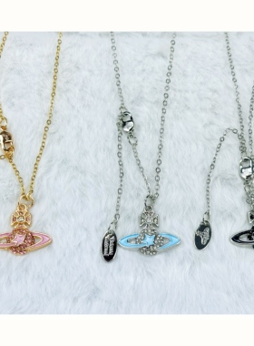 土星环绕星球吊坠满钻项链甜美锁骨链网红款