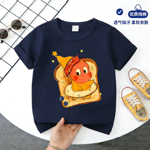 男女童星星人纯棉卡通印花休闲短袖T恤宝宝新款可爱洋派夏装上衣1