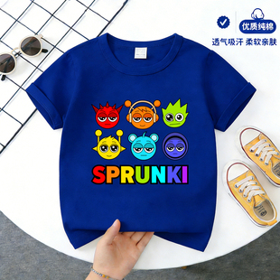 纯棉100%儿童短袖t恤夏季Sprunki音乐节奏盒子男童衣服女童装上衣