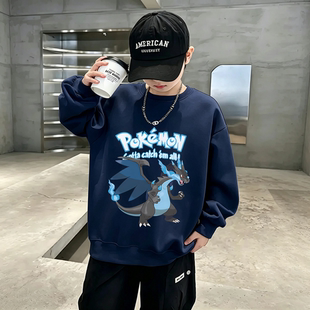 宝可梦男童圆领卫衣春秋冬季新款儿童加绒衣服男孩宠物小精灵潮9