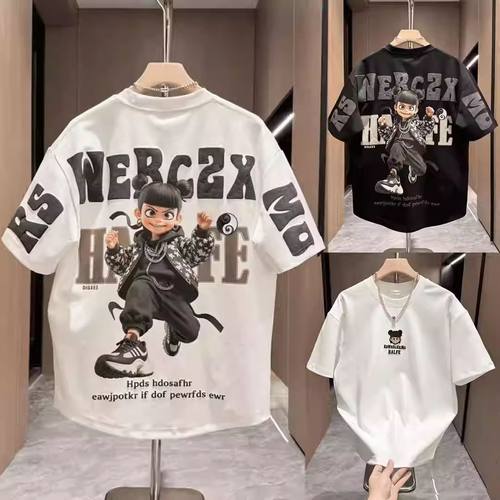 哪吒男童短袖T恤2026夏季新款儿童服装纯棉卡通潮中大童短袖上衣