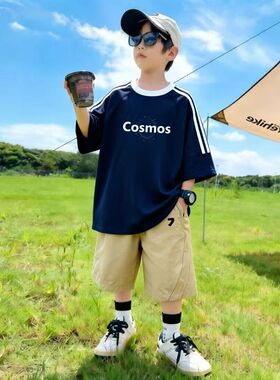 儿童短袖T恤纯棉夏装新款两件套男童夏季速干休闲短裤运动套装潮7